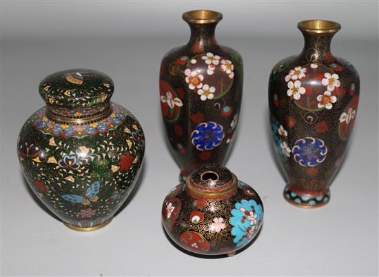 Four Japanese cloisonne enamel vessels